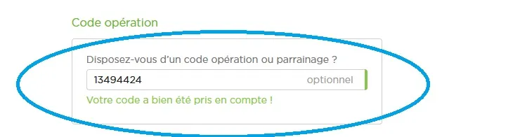 Entrer un code parrainage